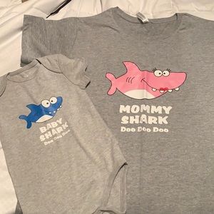Mommy Shark and Baby Shark matching tops